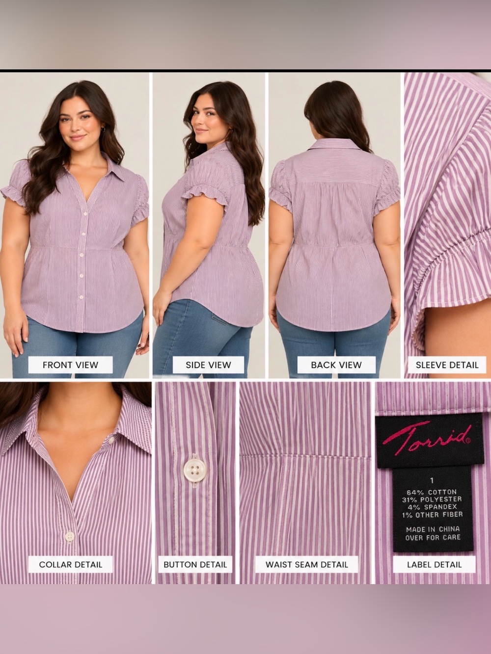 torrid Lavender and White Striped Short Sleeve Button-Down Top
